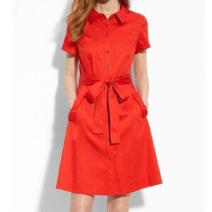 Kate Spade Red Harriet Shirtdress Short Sleeve Button Front Blouse Knee Length 2